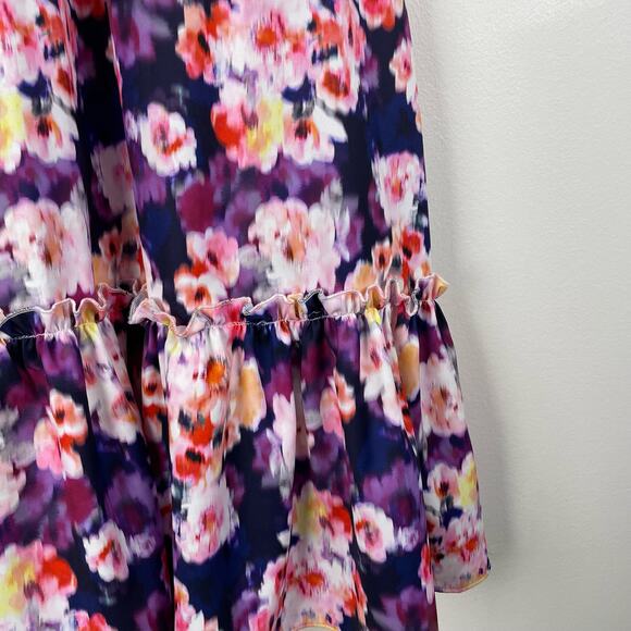 Sam Edelman Brushed Floral High Neck Tiered Dress Size XS Purple Cocktail Party - Picture 3 of 8